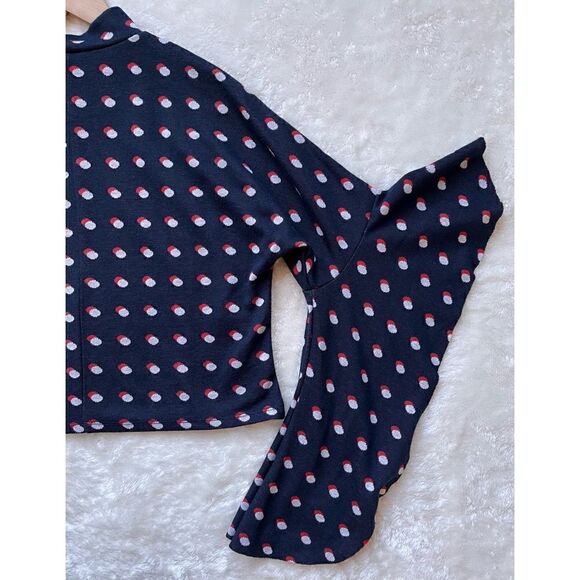 BCBGeneration Blue, Red & White Polka Dot Flutter Sleeves Mock Neck Crop Top - Picture 16 of 16